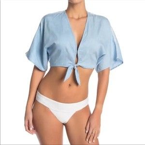 Dolce Vita Tie Front Chambray Cropped Blouse Cardigan Size S